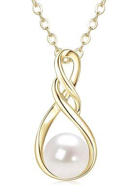 Dainty Freshwater Pearl Necklace | 14K Gold Plated Infinity Pendant | Everyday